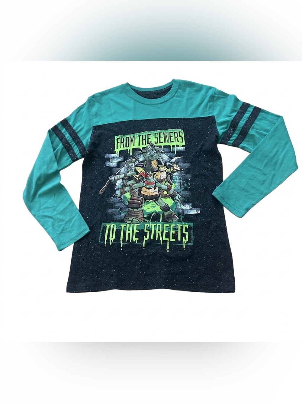 Nickelodeon TMNT Long Sleeve Graphic Tee Sewers Streets Shirt Boys L (10-12)